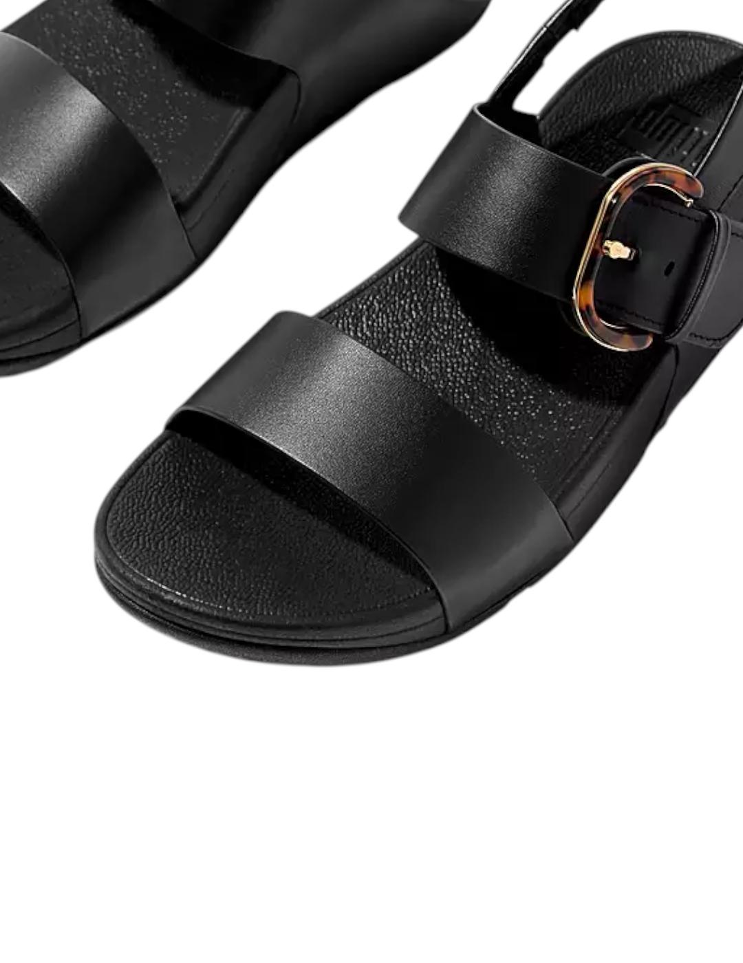 Sandalia FitFlop Lulu Resin Buckle Leather Black