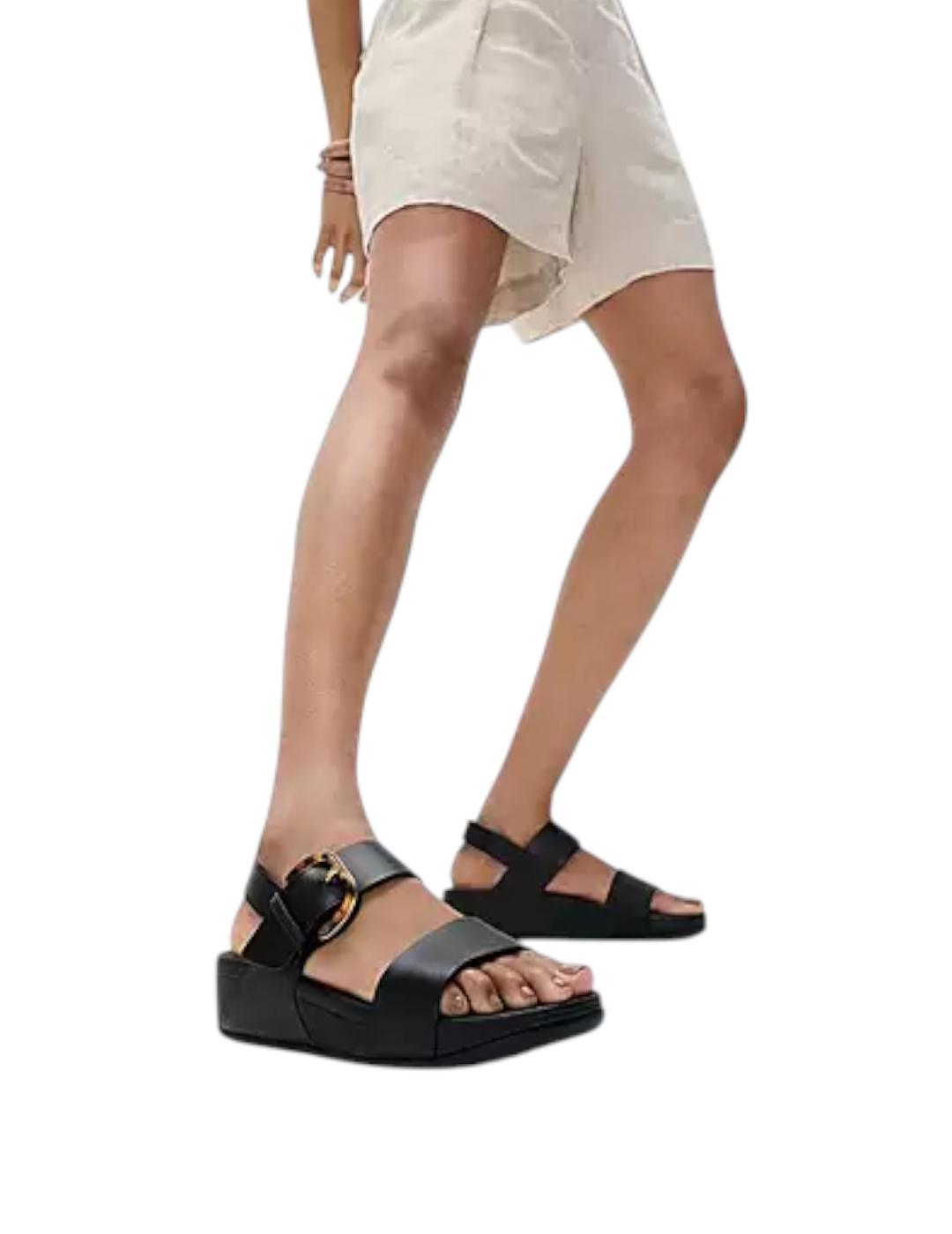 Sandalia FitFlop Lulu Resin Buckle Leather Black