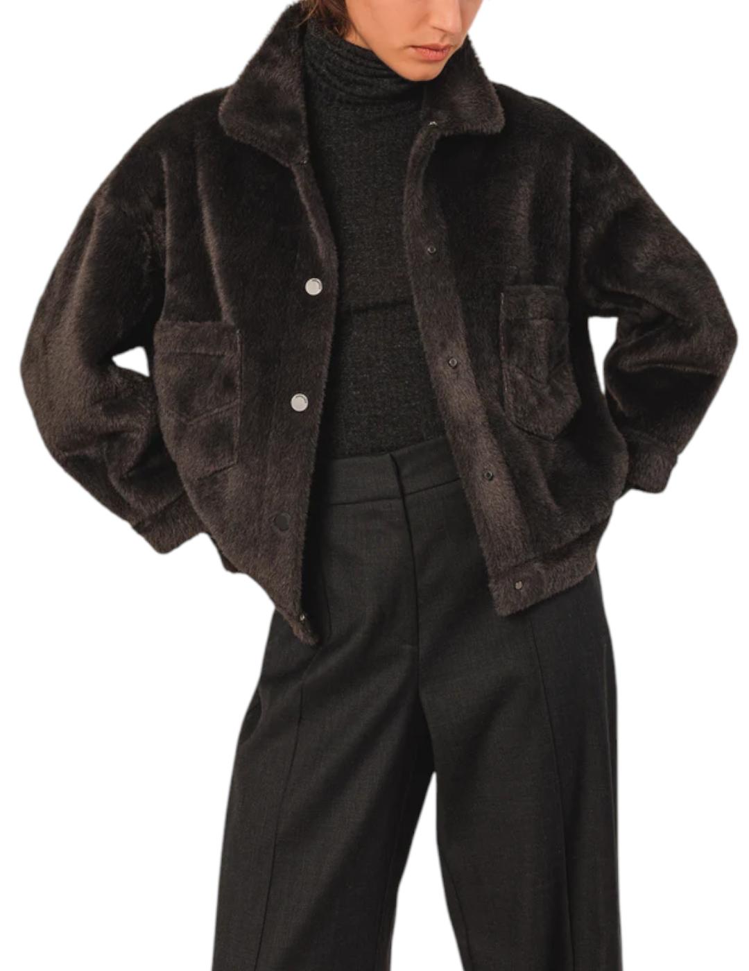 Cazadora Indi&cold Boxy De Pelo Antracita