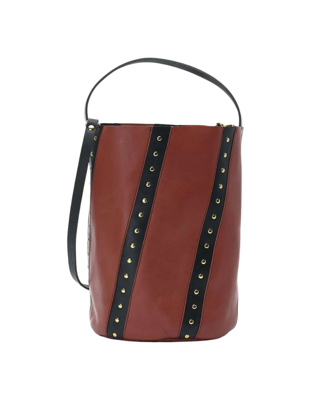 Bolso Mércules Bucket Twisted Remaches Teja y Negro
