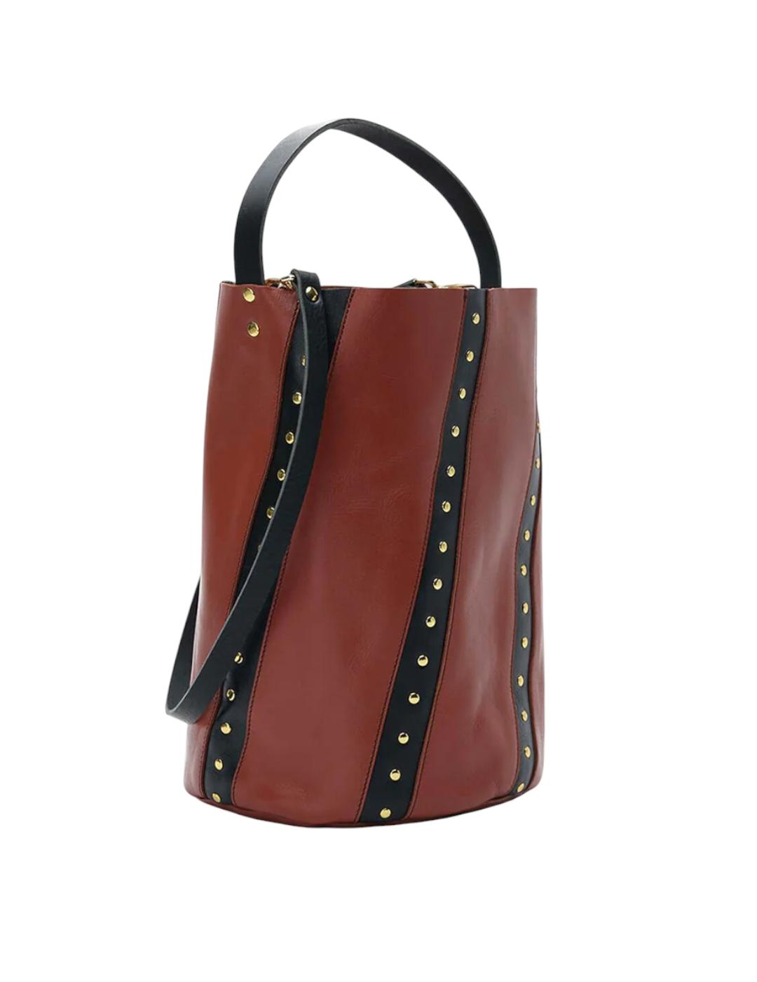 Bolso Mércules Bucket Twisted Remaches Teja y Negro
