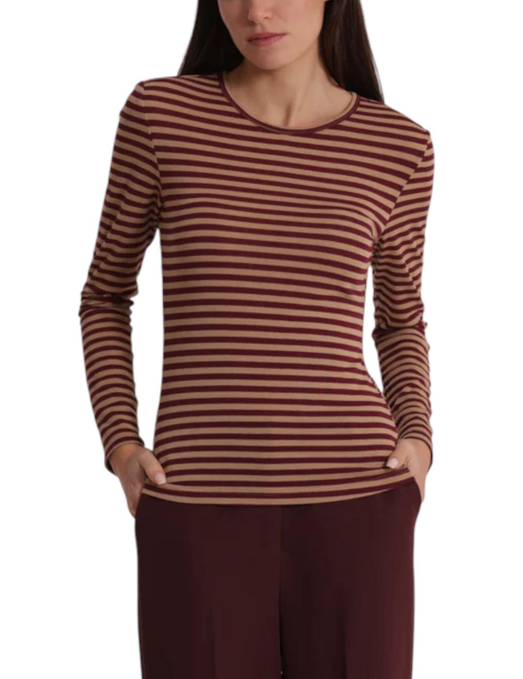 Camiseta Mimi Muà Stripe Burdeos y Beige
