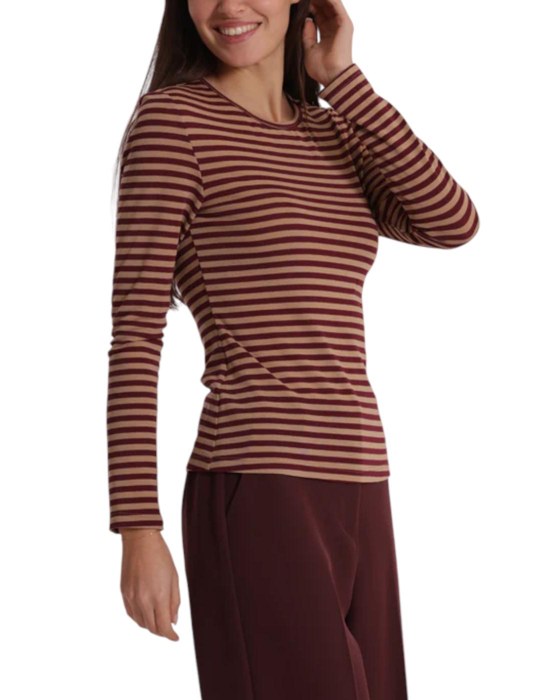 Camiseta Mimi Muà Stripe Burdeos y Beige