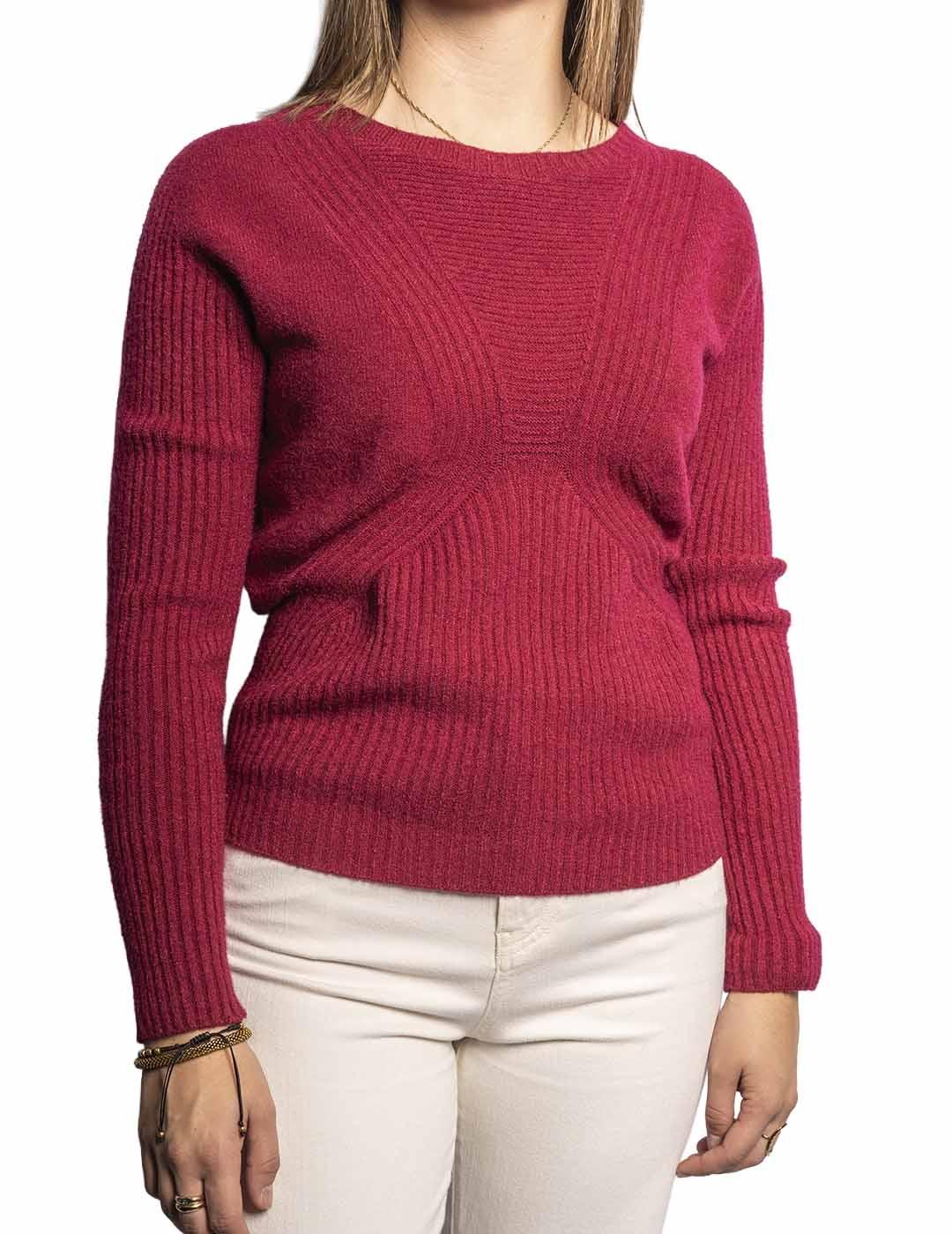 Jersey Carta Libera Punto Combinado Burdeos