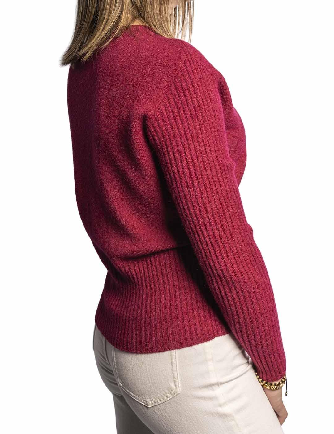 Jersey Carta Libera Punto Combinado Burdeos