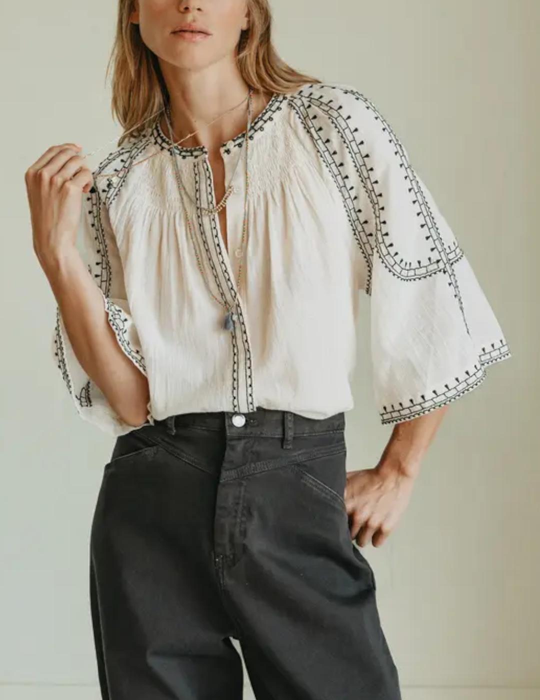 Camisa Indi&cold Manga Campana Crudo